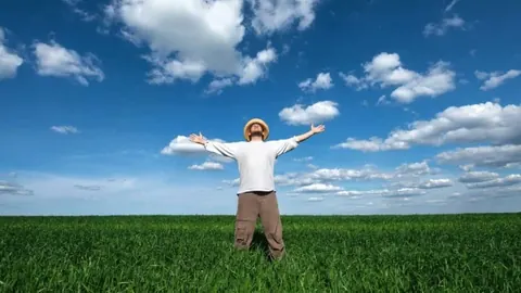 Person standing in a green field